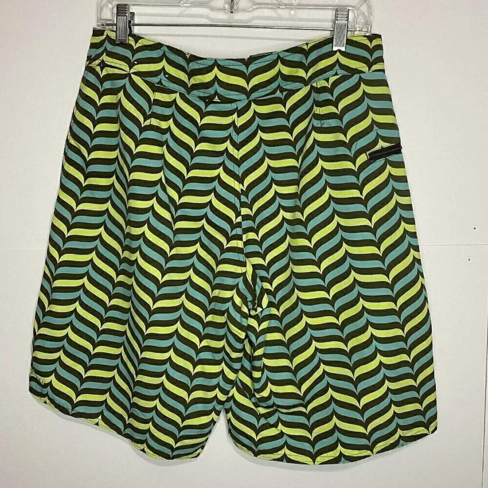 Patagonia Sz 30” Mens 10” Board Shorts Drawstring Brown Aqua Yellow Nylon